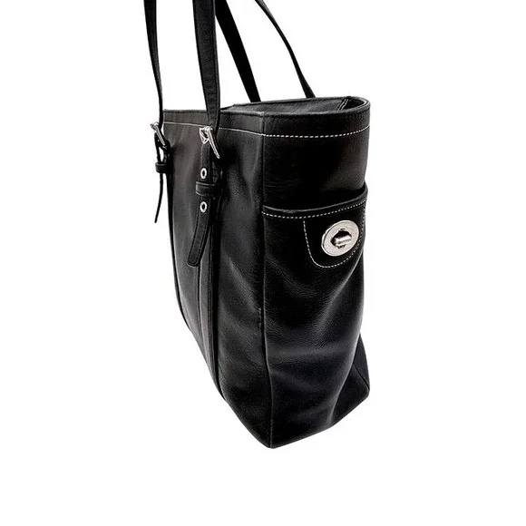 Coach Hamptons Black Leather Tote Bag Classic Shoulder Carry Handbag - Picture 8 of 12